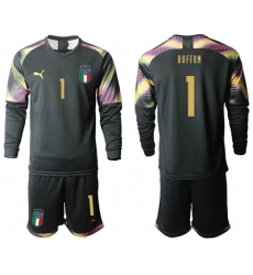Italy #1 Buffon Black Long Sleeves Goalkeeper Soccer Country Jersey