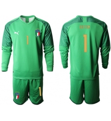 Italy #1 Buffon Green Long Sleeves Goalkeeper Soccer Country Jersey