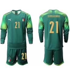 Italy #21 Donnarumma Army Green Long Sleeves Goalkeeper Soccer Country Jersey
