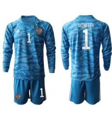Russia #1 Akinfeev Blue Long Sleeves Goalkeeper Soccer Country Jersey