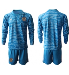 Russia Blank Blue Long Sleeves Goalkeeper Soccer Country Jersey