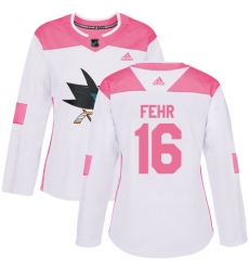 Women's Adidas San Jose Sharks #16 Eric Fehr Authentic White Pink Fashion NHL Jersey