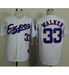 Mitchell And Ness 1982 Expos #33 Larry Walker White(Black Strip) Throwback Stitched Baseball Jersey