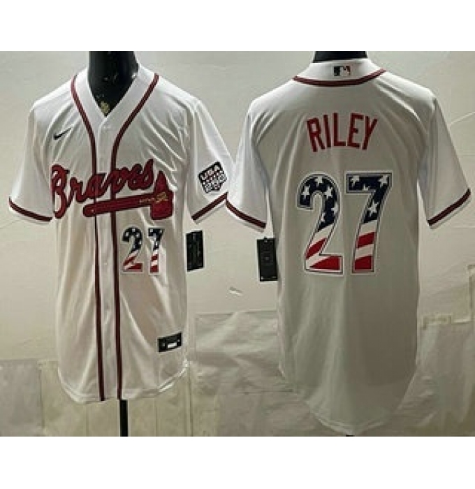 Men's Atlanta Braves #27 Austin Riley White USA 250 Fourth of July Home Stadium Stitched Jersey
