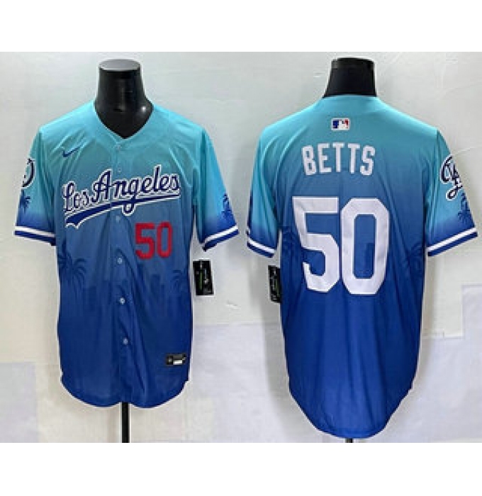 Men's Los Angeles Dodgers #50 Mookie Betts Blue 2025 City Connect Limited Stitched Jersey