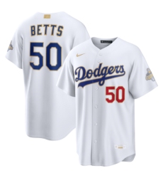 Men's Los Angeles Dodgers #50 Mookie Betts Nike White 2026 Gold Collection Stadium Jersey