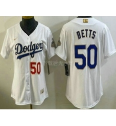 Women's Los Angeles Dodgers #50 Mookie Betts White 2026 Gold Collection Stadium Jersey