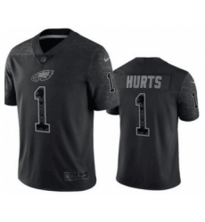 Men's Philadelphia Eagles #1 Jalen Hurts Black Reflective Limited Stitched Football Jersey