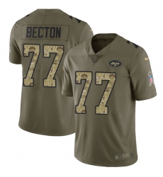 Men's New York Jets #77 Mekhi Becton Olive Camo Stitched Limited 2017 Salute To Service Jersey