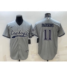 Men's Dallas Cowboys #11 Micah Parsons Grey With Patch Cool Base Stitched Baseball Jersey