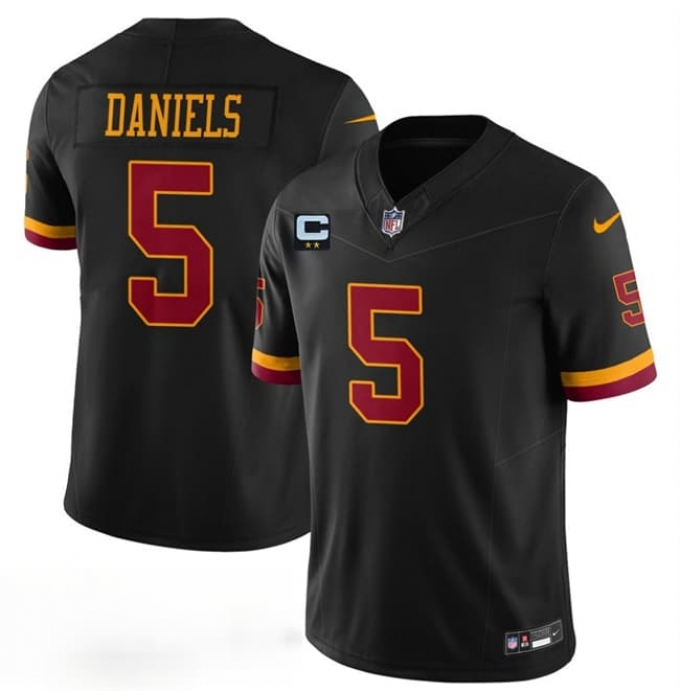 Men's Washington Commanders #5 Jayden Daniels Black With 2-Star C F.U.S.E. Hail Raiser Alternate Vapor Limited Football Stitched Jersey
