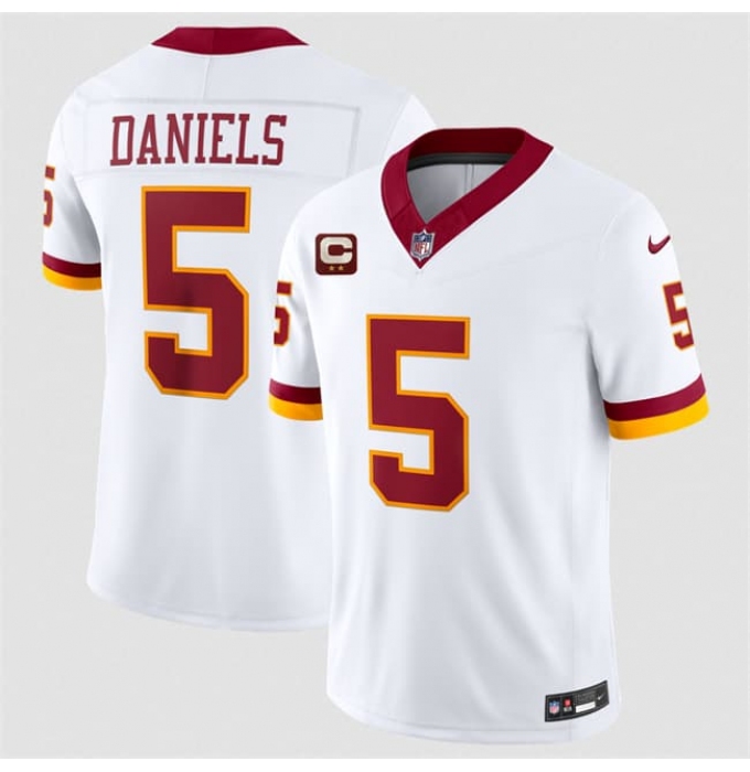 Men's Washington Commanders #5 Jayden Daniels White With 2-Star C F.U.S.E. Throwback Vapor Limited Football Stitched Jersey