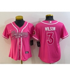 Women's Denver Broncos #3 Russell Wilson Pink With Patch Cool Base Stitched Baseball Jersey