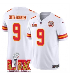 Men's Kansas City Chiefs #9 JuJu Smith-Schuster White 2025 Super Bowl LIX F.U.S.E. Vapor Limited Stitched Football Jersey