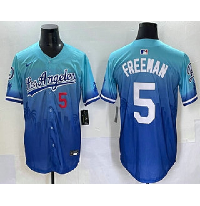 Men's Los Angeles Dodgers #5 Freddie Freeman Blue 2025 City Connect Limited Stitched Jersey