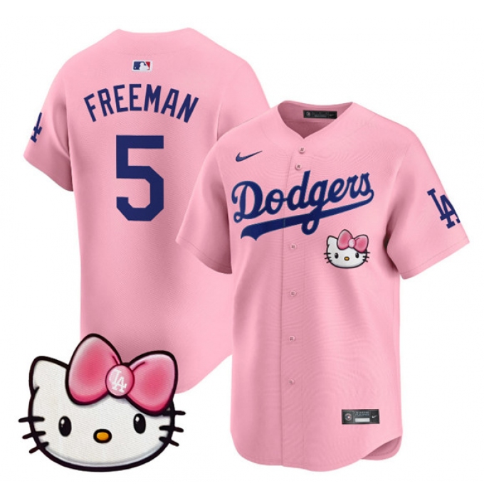 Men's Los Angeles Dodgers #5 Freddie Freeman Pink 2025 Hello Kitty Vapor Limited Stitched Baseball Jersey