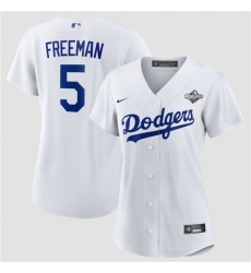 Women's Los Angeles Dodgers #5 Freddie Freeman White 2025 World Series Home Cool Base Stitched Baseball Jersey(Run Small)