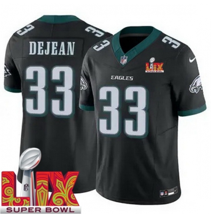 Men's Philadelphia Eagles Cooper DeJean #33 Black 2024 2025 Super Bowl LIX F U S E Stitched NFL Jersey