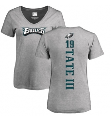 Women's Nike Philadelphia Eagles #19 Golden Tate III Ash Backer V-Neck T-Shirt