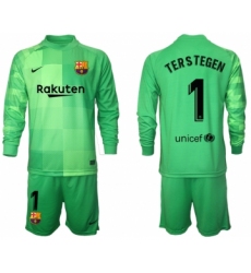 Men 2021-2022 Club Barcelona green goalkeeper Long Sleeve 1 Soccer Jersey