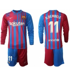 Men 2021-2022 Club Barcelona home red blue Long Sleeve 11 Nike Soccer Jersey