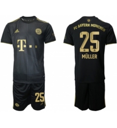 Men's FC Bayern München #25 Thomas Müller Black Away Soccer Jersey With Shorts