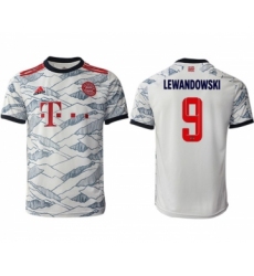 Men's FC Bayern München #9 Robert Lewandowski White Away Soccer Jersey