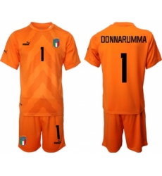 Men's Italy #1 Donnarumma Orange Goalkeeper Soccer Jersey Suit