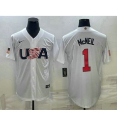 Men's USA Baseball #1 Jeff McNeil 2023 White World Classic Stitched Jersey