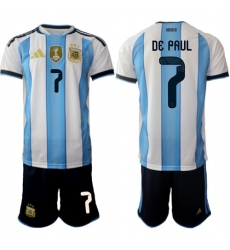 Men's Argentina #7 DE PAUL National Team FIFA x World Cup 2026 Home White On Field Jersey