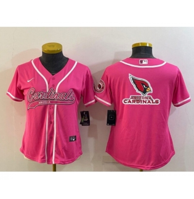 Women's Arizona Cardinals Pink Team Big Logo With Patch Cool Base Stitched Baseball Jersey