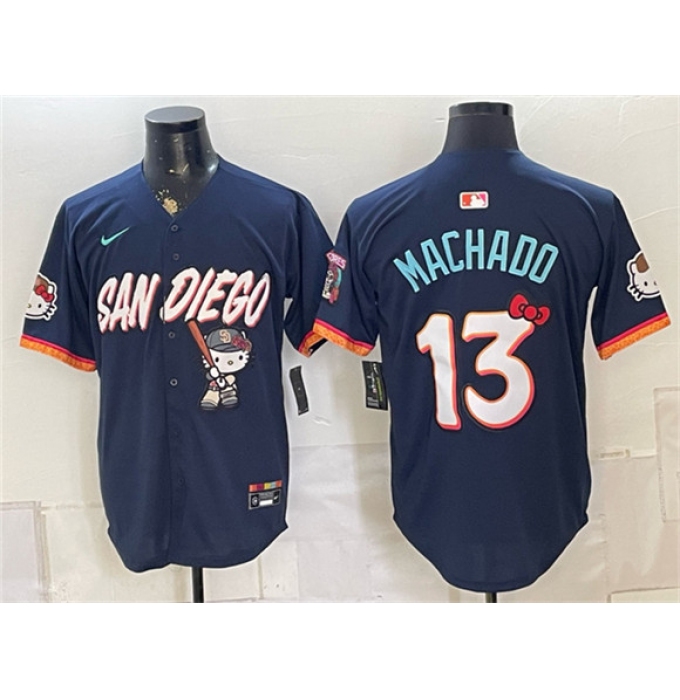Men's San Diego Padres X Hello Kitty #13 Manny Machado Obsidian 2026 City Connect Stadium Stitched Baseball Jersey