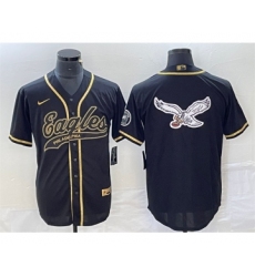 Men's Nike Philadelphia Eagles Black Gold Team Big Logo Cool Base Stitched Baseball Jersey