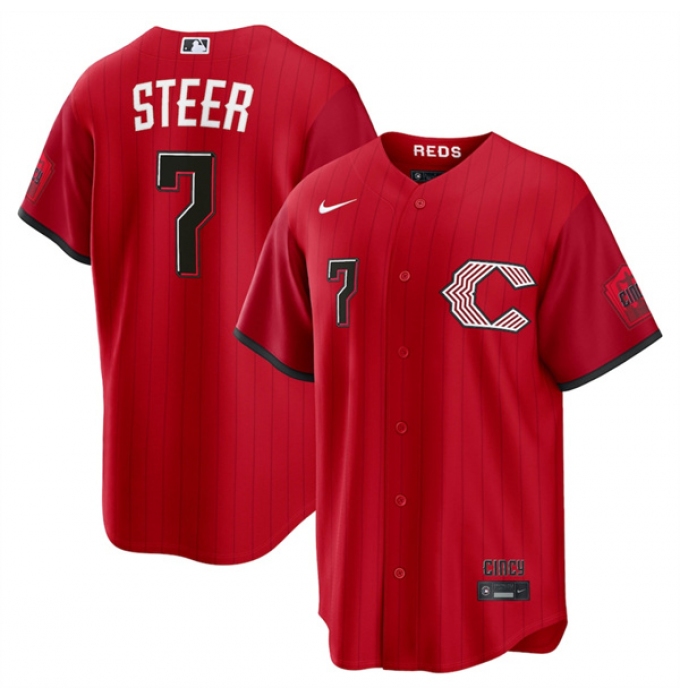 Men's Cincinnati Reds #7 Spencer Steer Red 2026 City Connect Stadium Stitched Baseball Jersey