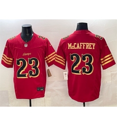 Men's San Francisco 49ers #23 Christian McCaffrey Red Gold 2025 F.U.S.E. “Rivalries” Vapor Limited Football Stitched Jersey