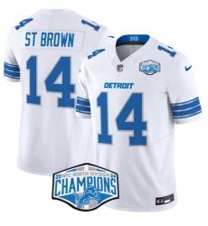Men's Detroit Lions #14 Amon-Ra St. Brown White 2024 NFC North Champions F.U.S.E. Vapor Limited Stitched Jersey