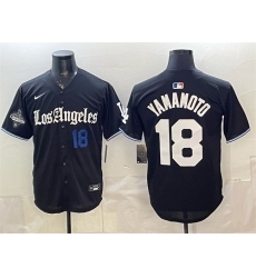 Men's Los Angeles Dodgers #18 Yoshinobu Yamamoto Black 2025 World Series Champions 'Gothic Edition' Vapor Premier Limited Stitched Baseball Jersey