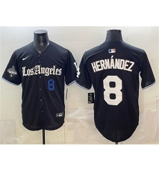 Men's Los Angeles Dodgers #8 Enrique Hernández Black 2025 World Series Champions 'Gothic Edition' Vapor Premier Limited Stitched Baseball Jersey