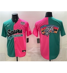 Men's San Antonio Spurs Team Big Logo Teal Pink Split USA 250 Stitched Baseball Jersey