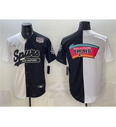 Men's San Antonio Spurs Team Big Logo White Black Split USA 250 Stitched Baseball Jersey