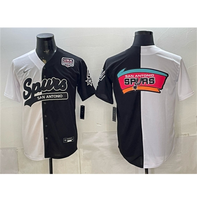 Men's San Antonio Spurs Team Big Logo White Black Split USA 250 Stitched Baseball Jersey