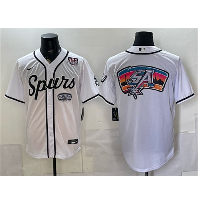 Men's San Antonio Spurs Team Big Logo White USA 250 Stitched Baseball Jersey