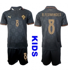 Youth Portugal #8 B.FERNANDES National Team FIFA x World Cup 2026 Away Gray On Eusebio special edition Kids Jersey