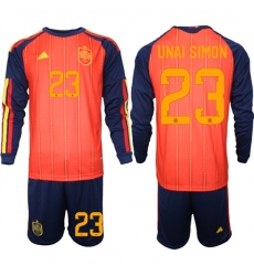 Men's Spain #23 UNAI SIMON National Team FIFA x World Cup 2026 Long Sleeve Home Red On Field Jerseys