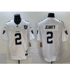 Men's Las Vegas Raiders #2 Ashton Jeanty White 2025 Draft F.U.S.E. With Nevada Silver Stat And 65th Anniversary Stitched Football Jersey