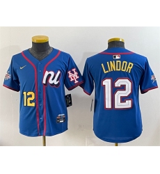 Youth National League #12 Francisco Lindor Blue 2025 All-Star Edition Limited Stitched Baseball Jersey