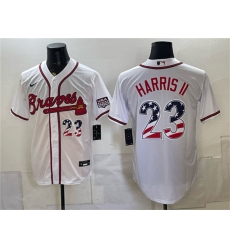 Men's Atlanta Braves #23 Michael Harris II White USA 250 Fourth of July Home Stadium Stitched Baseball Jersey