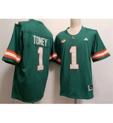 Men's Miami Hurricanes #1 Malachi Toney Aqua Stitched Football Jerseys