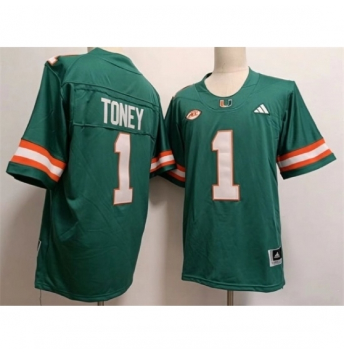 Men's Miami Hurricanes #1 Malachi Toney Aqua Stitched Football Jerseys