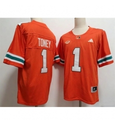 Men's Miami Hurricanes #1 Malachi Toney Orange Stitched Football Jersey